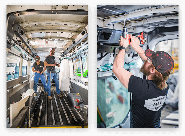 employees install safety features in specialty vehicles