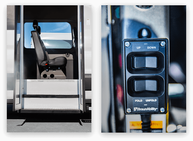 wheelchair lift control and bus door